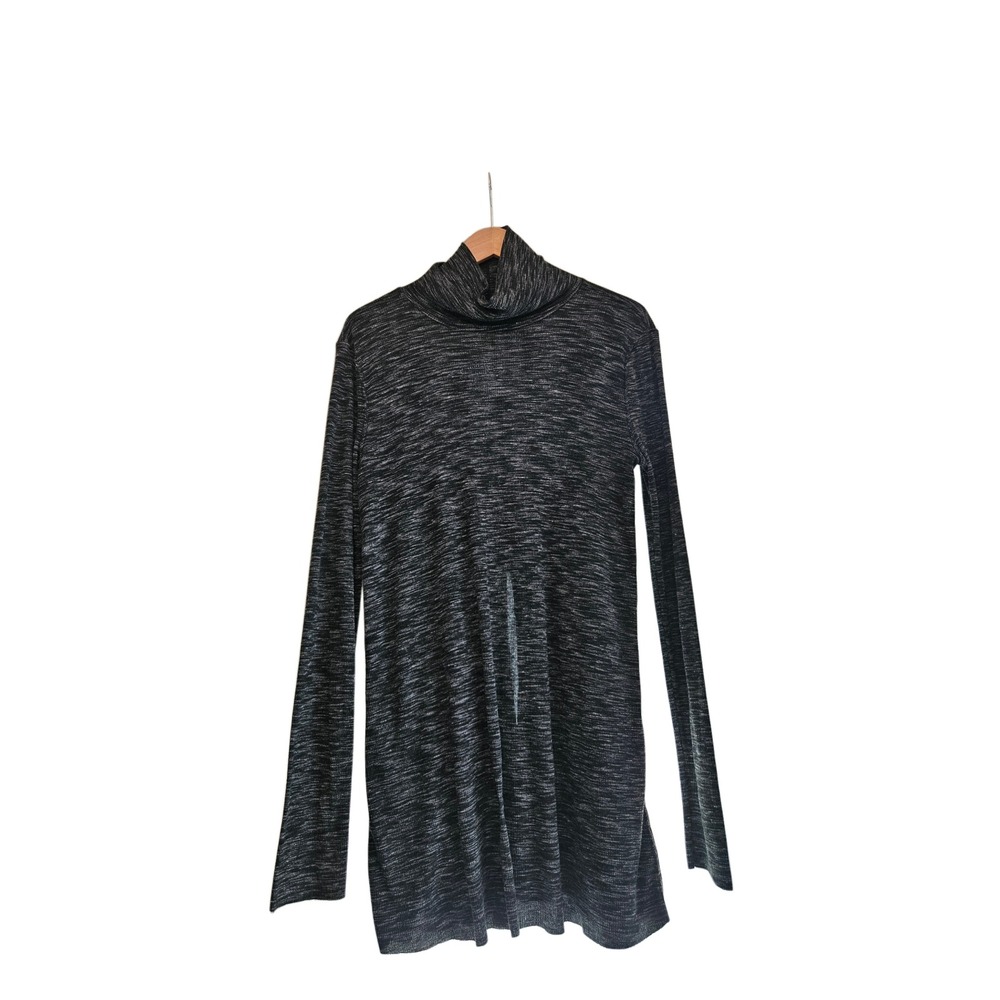Free People We The Free Stone Cold Split Back Turtleneck Tunic Top Black Gray L